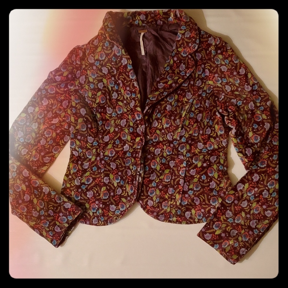 Free People Velvet Purple Floral Blazer/Jacket